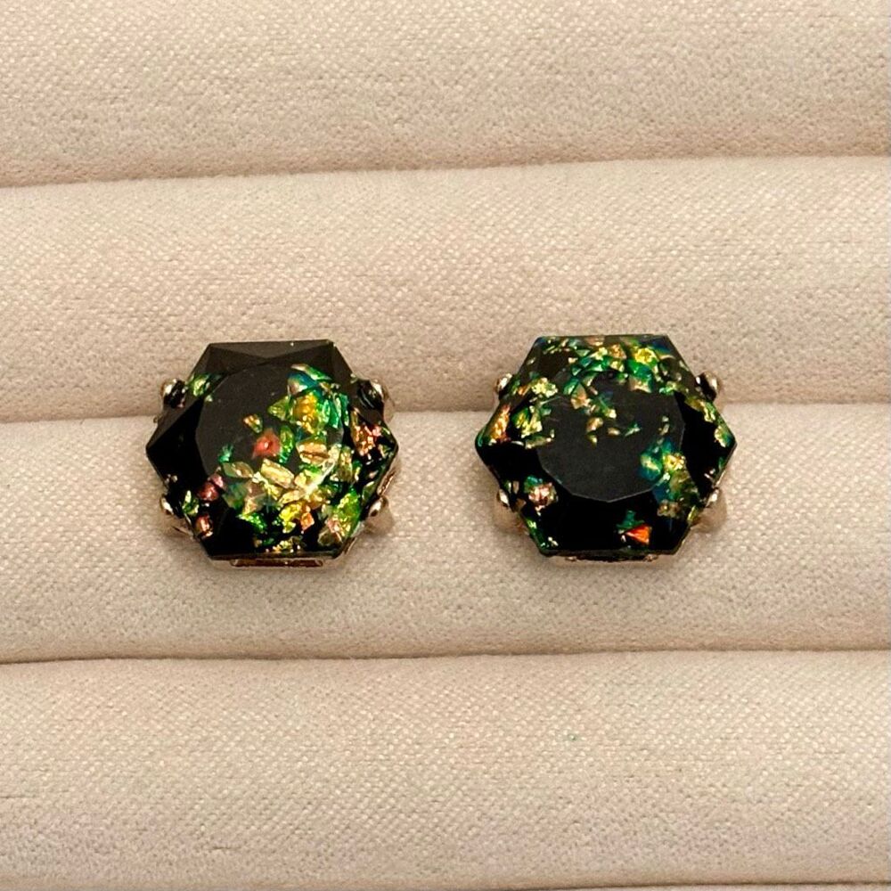 Resin Multicolor Foil Earrings | 3/4” Diameter